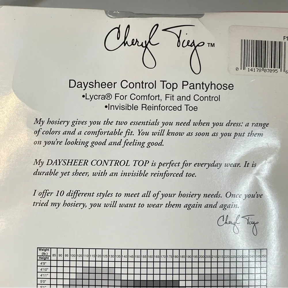 Cheryl‎ Tiegs Daysheer Control Top with Lycra Nylons Black F11 sz B Made USA